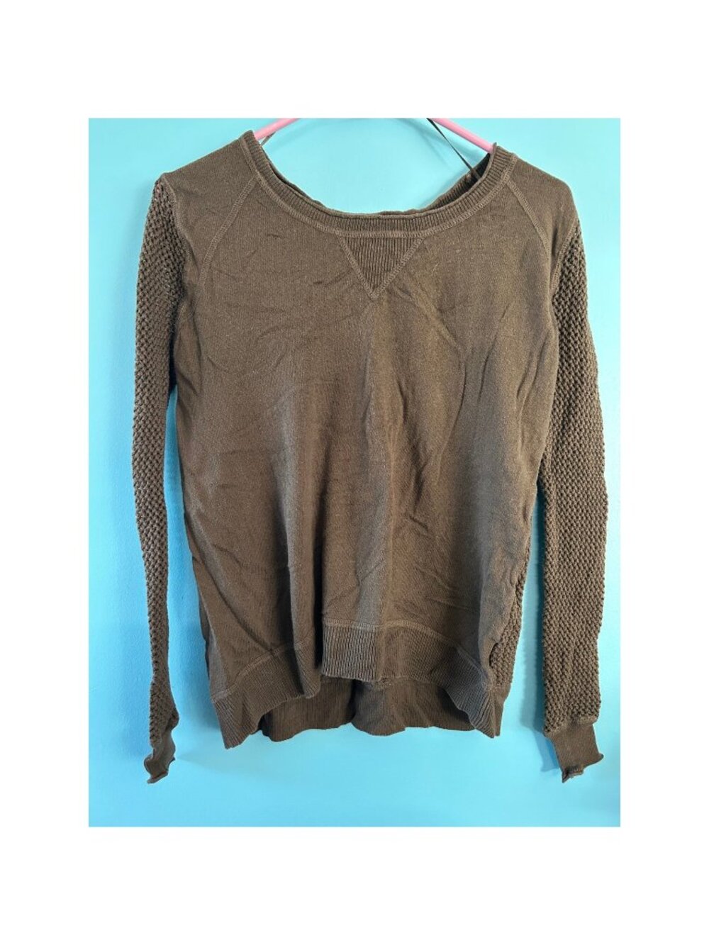 Rock & Republic Sweater Womens Small Brown Mesh Back Crochet Sleeve Pullover